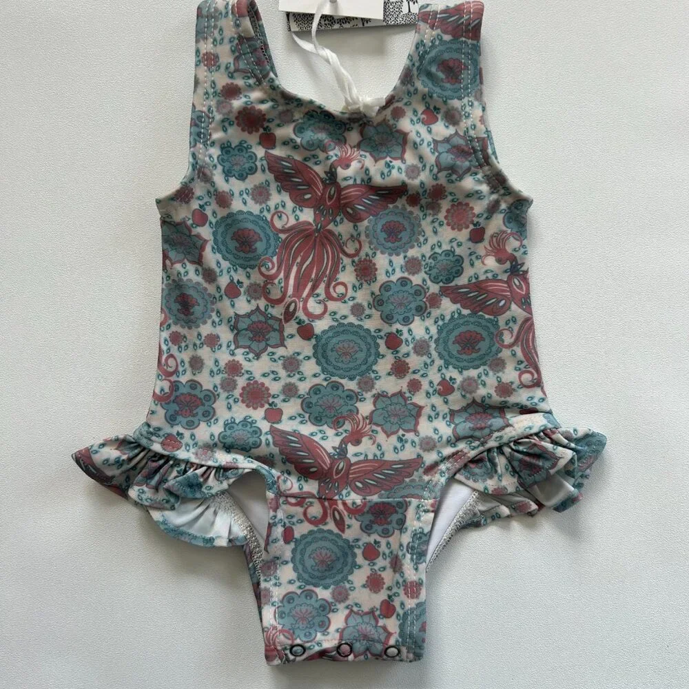 NWT Kate Quinn Firebird Swimsuit 0-3M UPF 50+ Ruffle One Piece Baby Girl